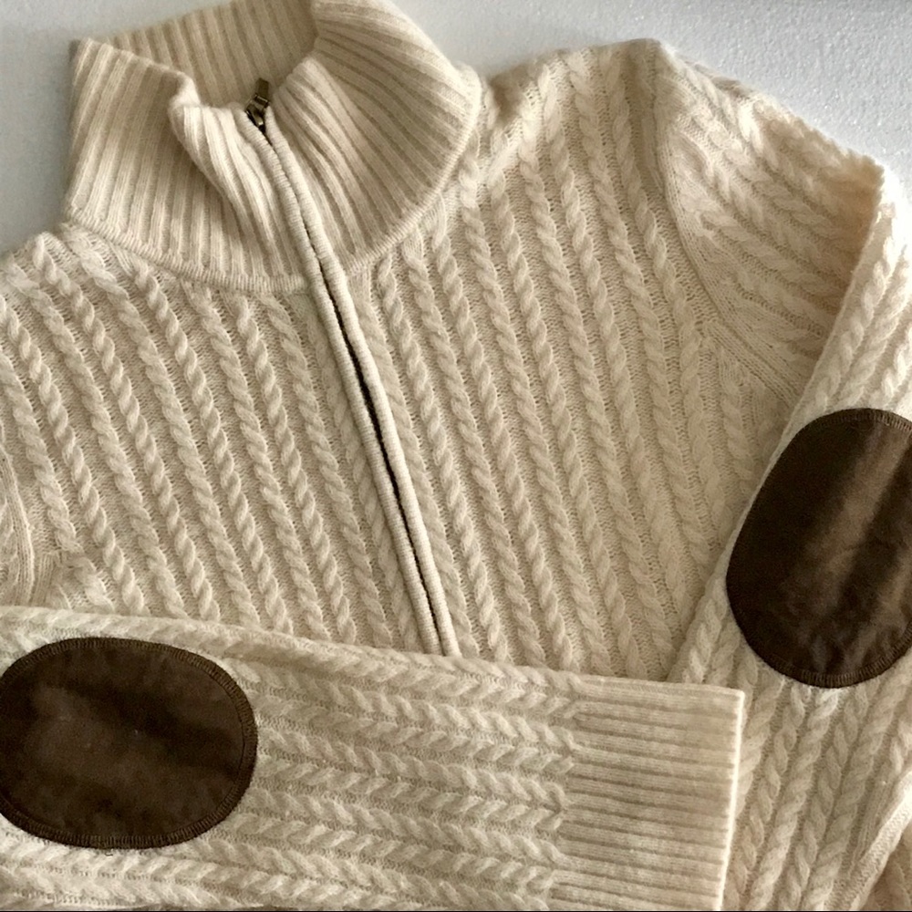 Talbots Lambswool Zip Cardi w/ Suede Elbow Patches